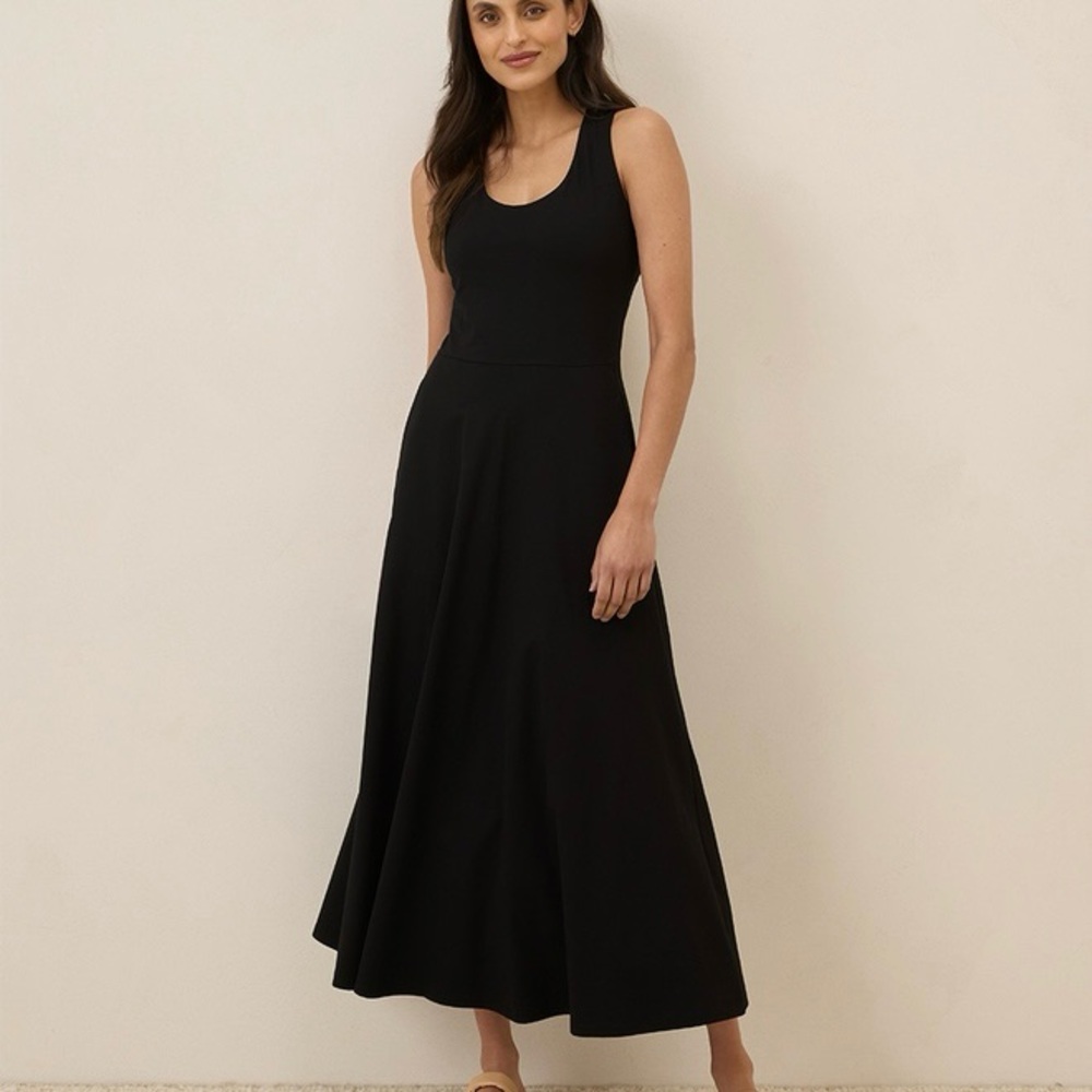Pact Fit & Flare Open Back Maxi Dress in Black